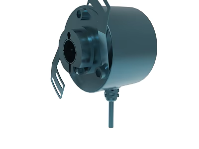 Blue Industrial Mechanical Encoder Sensor With Metal Housing Mounting Bracket And Cable 3d model
