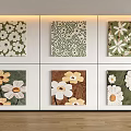 Colorful Floral Decorative Wall Art With Green Brown Backgrounds And White Flowers