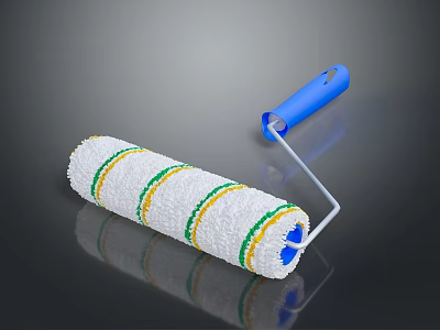 Durable Hardware Tool Paint Roller With White Yellow Green Stripes And Blue Handle 3d model