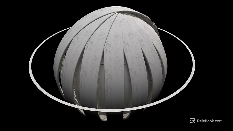 Spherical Industrial Equipment With Circular Ring And Mechanical Striped Surface 3d model 