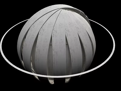 Spherical Industrial Equipment With Circular Ring And Mechanical Striped Surface 3d model