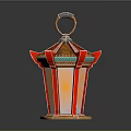 Traditional Chinese Furniture Decorative Lantern With Red Yellow Metal Frame And Hexagonal Base