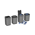 Stainless Steel Trash Bins With Open Lids And Blue Garbage Bags