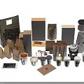 Coffee Kitchenware Collection With Paper Packaging Coffee Grinder And Paper Cups 3d model