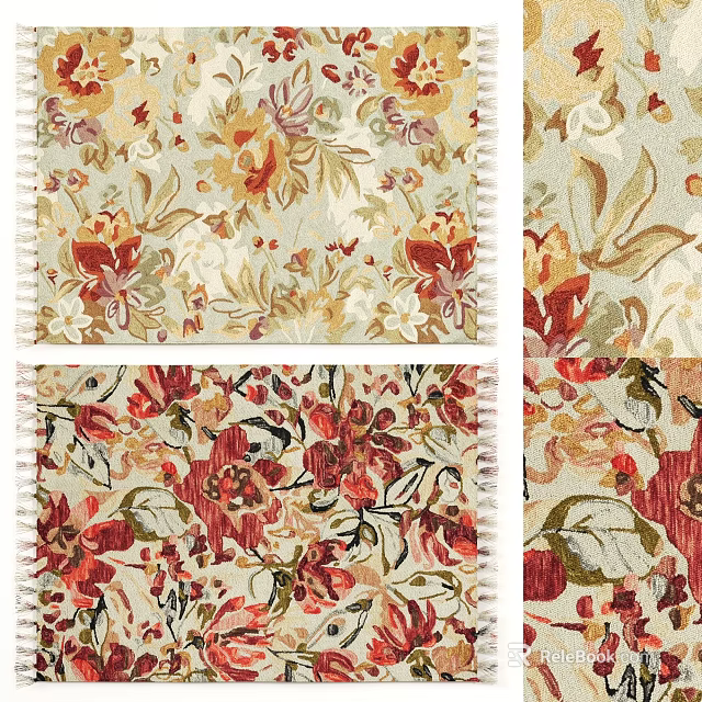 Vintage Style Square Rugs With Floral Patterns And Warm Tones 3d model 