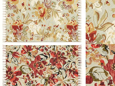 Vintage Style Square Rugs With Floral Patterns And Warm Tones 3d model