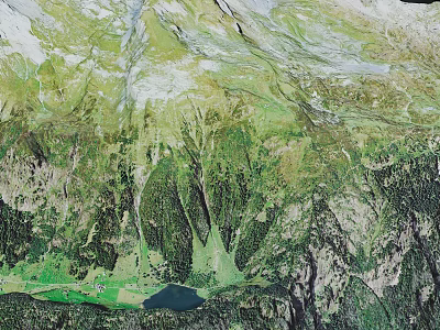 Mountainous Terrain With Lush Green Vegetation Forested Slopes And Scenic Valley Lake 3d model