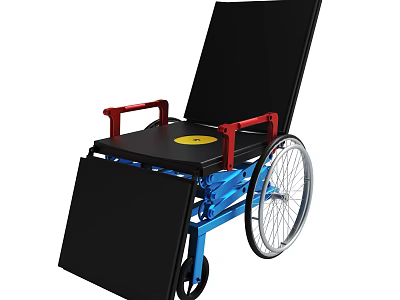 Black Seat Wheelchair With Red Armrests Blue Frame Black Footrest And White Wheels 3d model