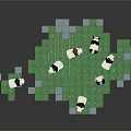 Pixel Style Scene With Playful Pandas Green Terrain And White Poles