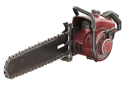 Professional Chainsaw Hardware Tool With Red Body Black Chain And Cutting Function 3d model