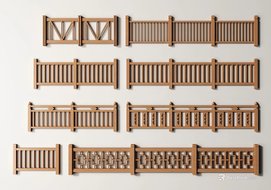 Wooden Railings With Various Decorative Patterns And Traditional And Modern Designs 3d model 