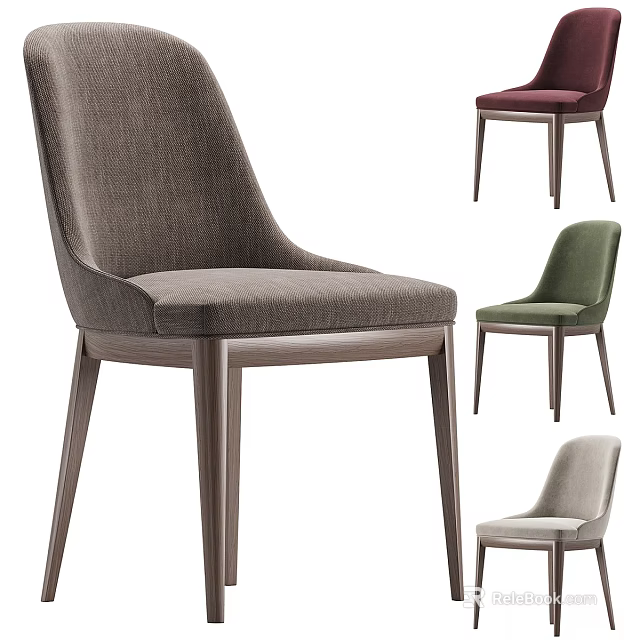 Stylish Modern Fabric Upholstered Single Chair With Wooden Legs In Multiple Colors 3d model 