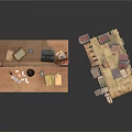 Wooden Desk With Drawing Board Stationery Papers And Stacked Books Nearby