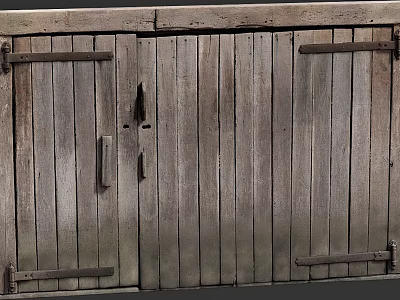 Authentic Vintage Wooden Double Doors Showcasing Visible Wood Grain And Metal Hinges 3d model