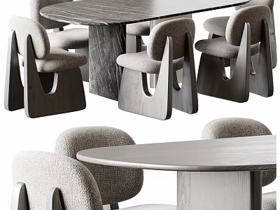 Modern Solid Wood Dining Table And Soft Upholstered Chair Combination For Stylish Home Dining Room 3d model