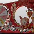 Spring Festival Decorative Setup With Lucky Wheel Fortune Rabbit Lion Dolls Plum Blossoms Fortune Characters
