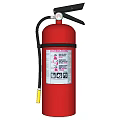 Red Fire Extinguisher With Black Handle Yellow Nozzle And Instruction Label For Fire Safety