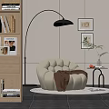 Modern Single Sofa With Puffed Design Brown Blanket Arched Lamp Striped Wallpaper And Side Table