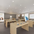 Modern Digital Store Interior Featuring Wooden Display Tables And Smartphones On