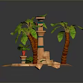Egyptian Themed Decorative Setup With Palm Trees Brown Trunks And Green Leaves