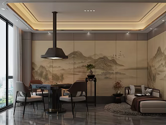 New Chinese Tea House Room Chess and Card Room 3d model