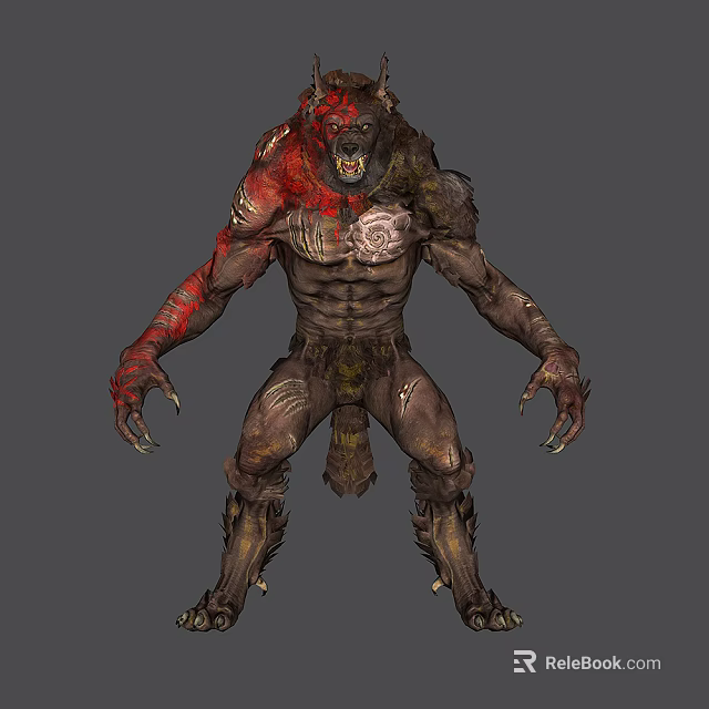 Fierce Game Movie Character With Red Brown Skin Muscular Body Sharp Claws And Tribal Tattoos 3d model 