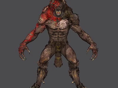 Fierce Game Movie Character With Red Brown Skin Muscular Body Sharp Claws And Tribal Tattoos 3d model