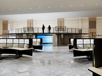 Modern Monitoring Room Interior With Workstations Multiple Monitors And Spacious Layout 3d model