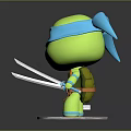 Chibi Ninja Turtle Figure With Green Body Blue Mask Orange Belt On Transparent Base