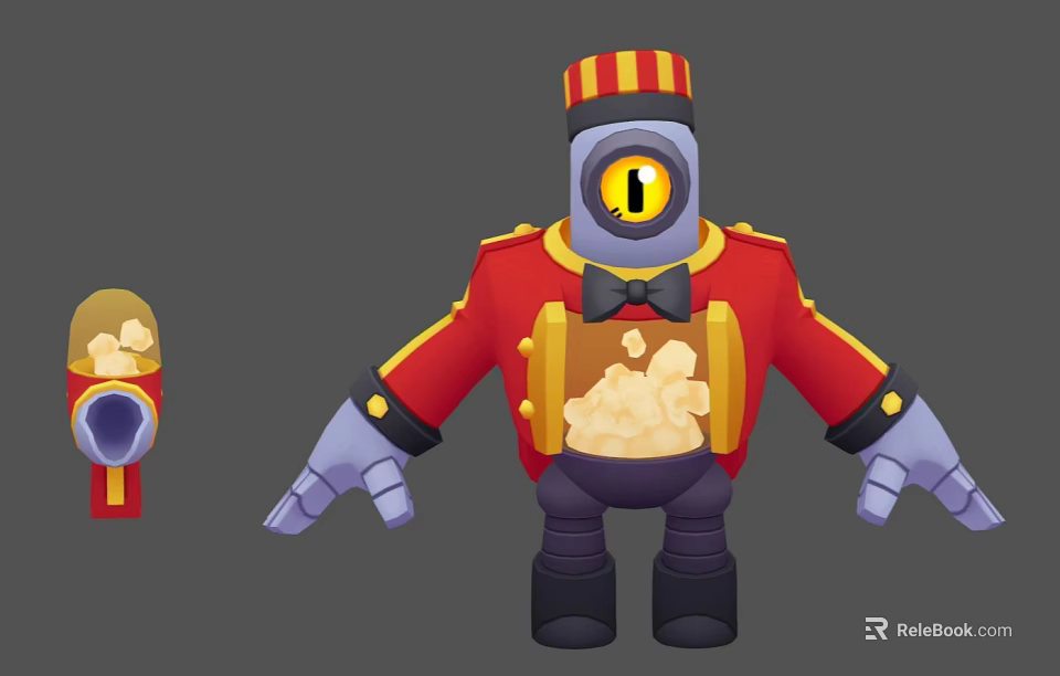 Game and Movie Character Wearing Red Coat Black Bow Tie With Popcorn Chest And Large Eye 3d model 