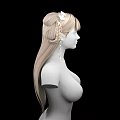 Game Movie Female Character Blonde Twin Tails White Flower Headpiece Bare Upper Body Black Background