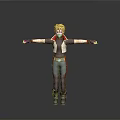 Blonde Haired Character in Purple Jacket with Red Accents Blue Pants Black Gloves Boots Arms Outstretched