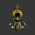 Game Movie Character Riding White Horse With Yellow Gear Eye Mask And Leg Protectors