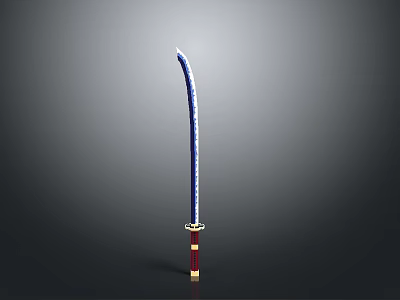 Traditional Samurai Sword With Blue Blade Red Handle And Golden Accents 3d model