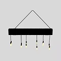 Wooden Chandelier with Long Rectangular Design Multiple Bulbs Brown Holders White Bulb Sections Minimalist Natural