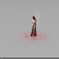 Red Haired Character In Red Robe With Circular Red Patterns And Sun Background Art Design