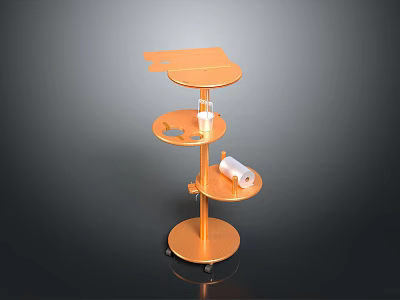 Orange Multi Tier Round Trolley with Wheels Cup Holder and Paper Roll Holder 3d model