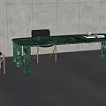 Modern Dining Table Set With Green Marble Top Black Chairs And Simple Gray Wall 3d model