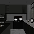 Modern Grey Kitchen Interior With Cabinets Countertop Appliances And Window Blinds 3d model