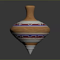 Decorative Wooden Spinning Top Featuring Colorful Red Blue White Patterns And Metal Base