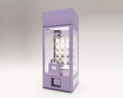Purple Claw Machine Amusement Equipment With Stuffed Toys In Transparent Glass Display And Front Control Panel 3d model