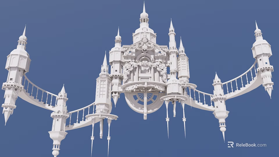 Ancient Architecture Model With White Spires Ornate Bridge And Intricate Details 3d model 