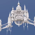 Ancient Architecture Model With White Spires Ornate Bridge And Intricate Details