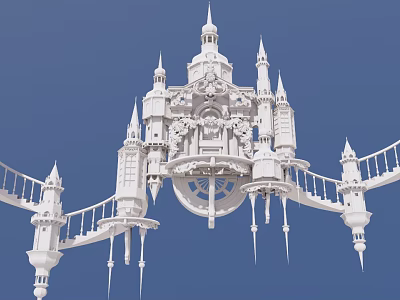Ancient Architecture Model With White Spires Ornate Bridge And Intricate Details 3d model