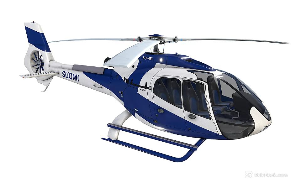 Blue and White Helicopter Featuring SUDOM Logo Rotor Blades Fuselage and Cockpit Design 3d model 