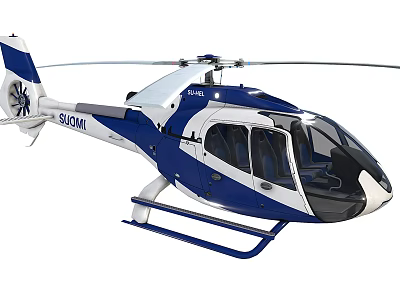 Blue and White Helicopter Featuring SUDOM Logo Rotor Blades Fuselage and Cockpit Design 3d model