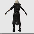 Female Character With Silver White Hair Black Mask Coat Skirt And Leg Bandages Boots