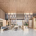 Modern Restaurant Interior With Wooden Buffet Stations Hanging Green Plants And Marble Countertops