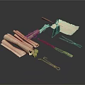 Vintage Handcraft Tools Collection With Scrolls Knife Tongs And Wooden Sticks