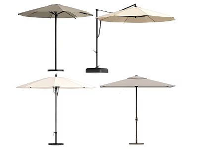 Outdoor Patio Umbrellas In Various Designs With Metal Stands And Neutral Color Tones 3d model